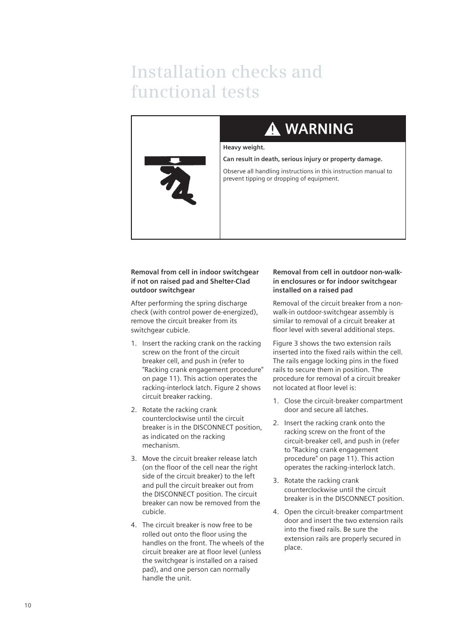 Installation checks and functional tests | Siemens vacuum circuit breaker 38-3AH3 38 kV User Manual | Page 10 / 68