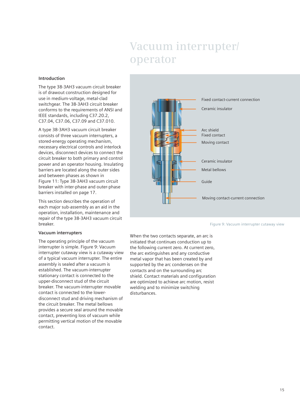 Vacuum interrupter/ operator | Siemens vacuum circuit breaker 38-3AH3 38 kV User Manual | Page 15 / 68