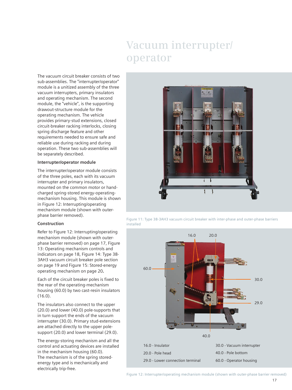 Vacuum interrupter/ operator | Siemens vacuum circuit breaker 38-3AH3 38 kV User Manual | Page 17 / 68