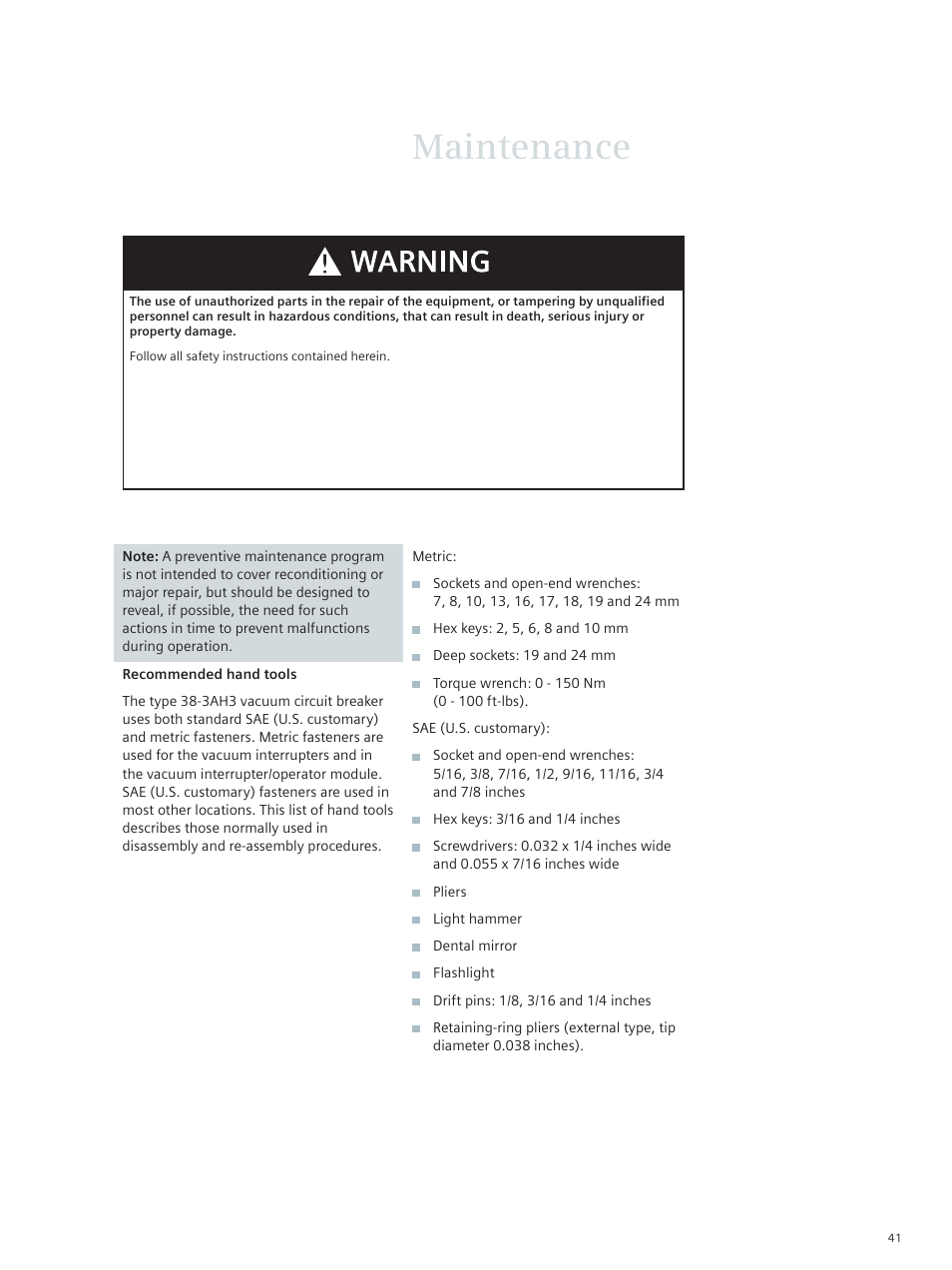 Maintenance | Siemens vacuum circuit breaker 38-3AH3 38 kV User Manual | Page 41 / 68