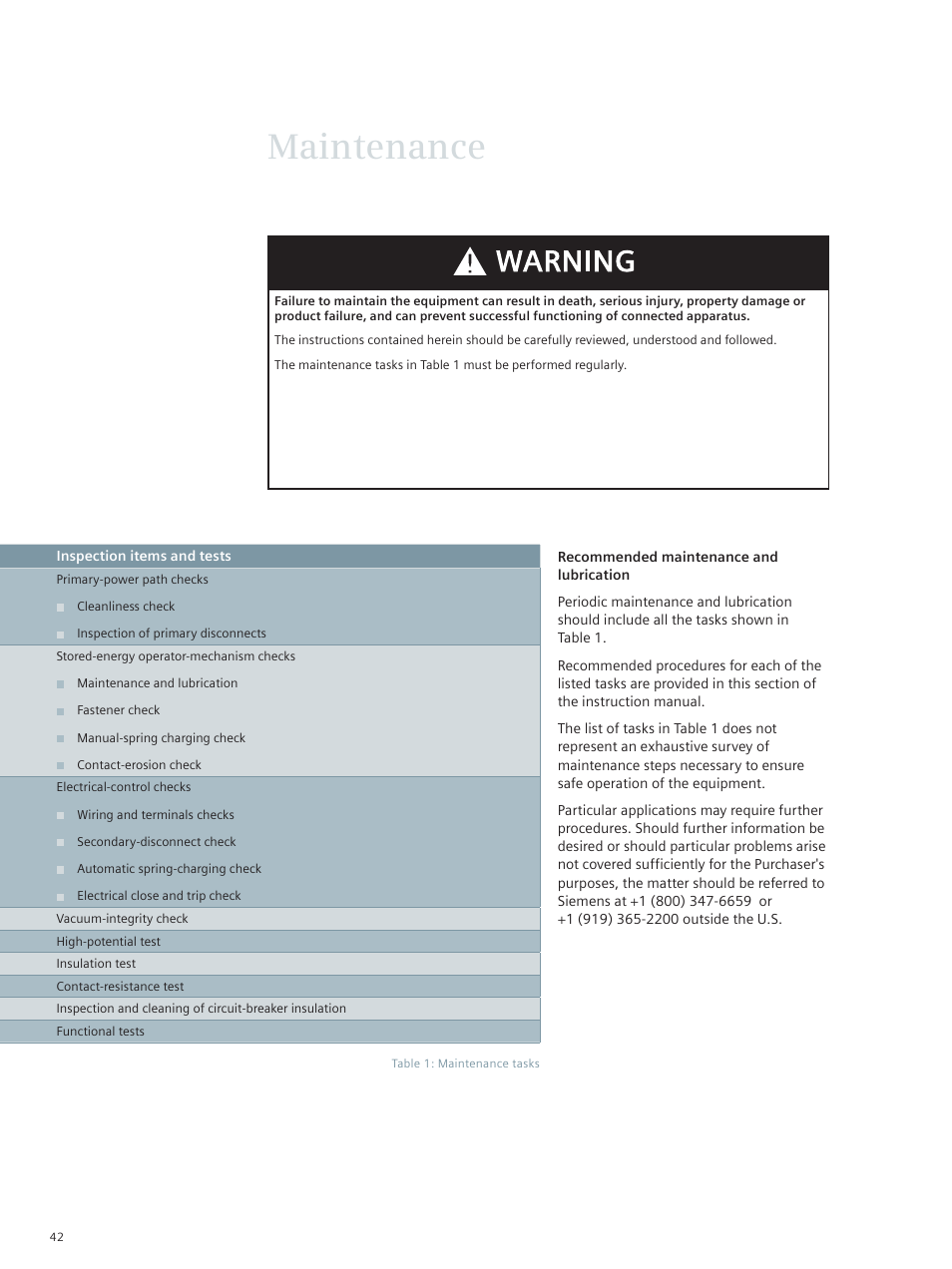 Maintenance | Siemens vacuum circuit breaker 38-3AH3 38 kV User Manual | Page 42 / 68