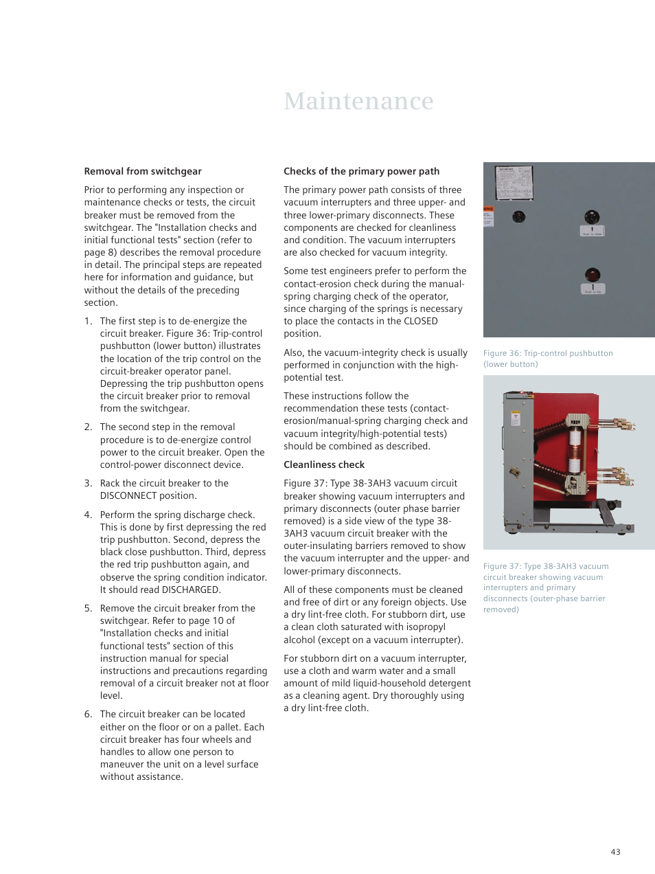 Maintenance | Siemens vacuum circuit breaker 38-3AH3 38 kV User Manual | Page 43 / 68