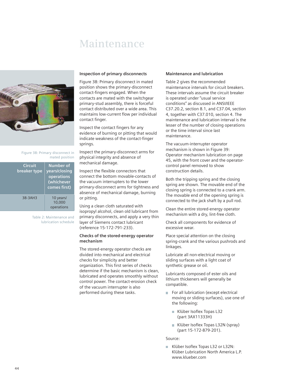 Maintenance | Siemens vacuum circuit breaker 38-3AH3 38 kV User Manual | Page 44 / 68