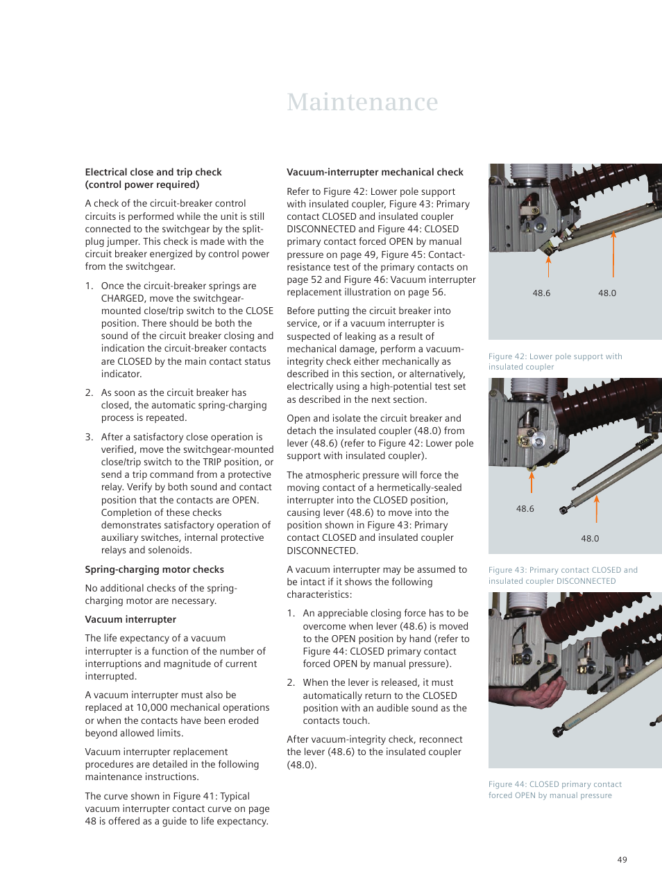 Maintenance | Siemens vacuum circuit breaker 38-3AH3 38 kV User Manual | Page 49 / 68