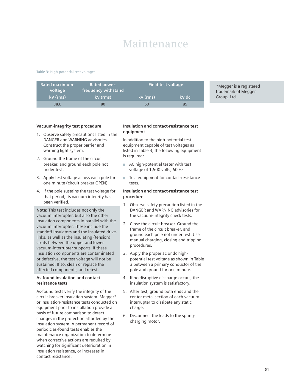 Maintenance | Siemens vacuum circuit breaker 38-3AH3 38 kV User Manual | Page 51 / 68