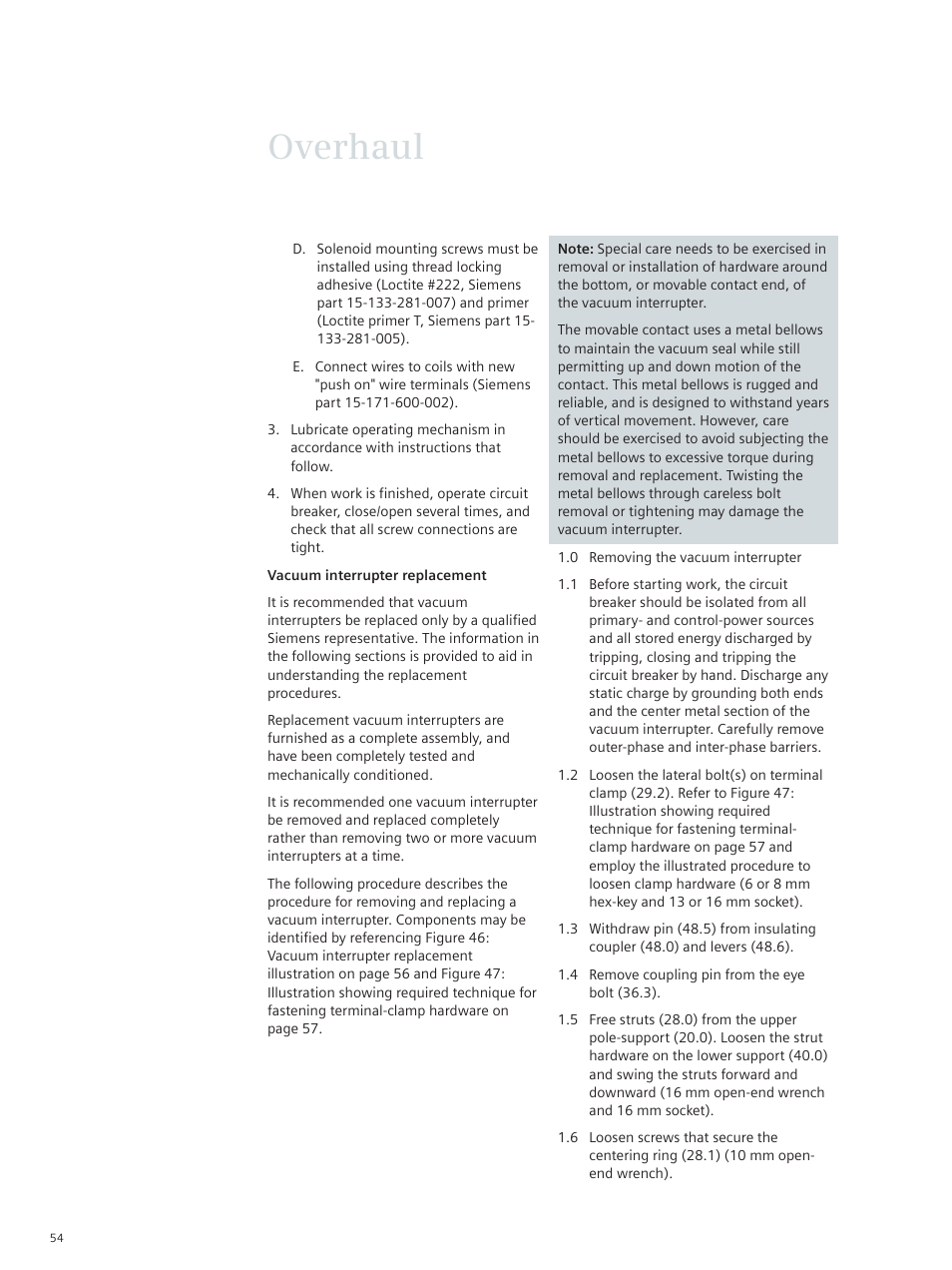 Overhaul | Siemens vacuum circuit breaker 38-3AH3 38 kV User Manual | Page 54 / 68