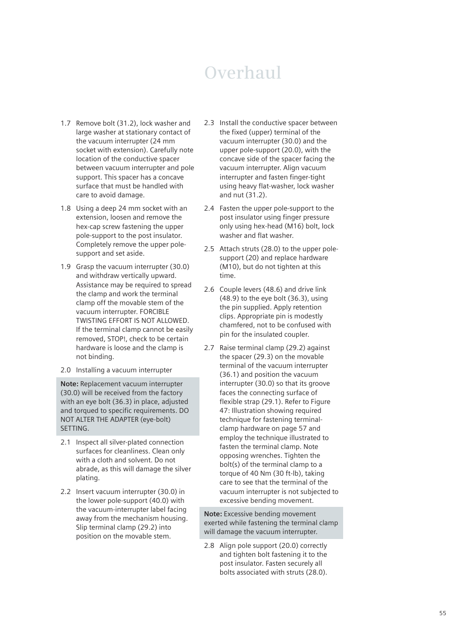 Overhaul | Siemens vacuum circuit breaker 38-3AH3 38 kV User Manual | Page 55 / 68