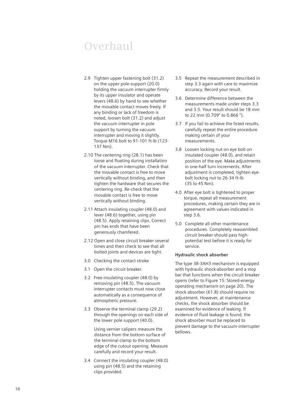 Overhaul | Siemens vacuum circuit breaker 38-3AH3 38 kV User Manual | Page 58 / 68