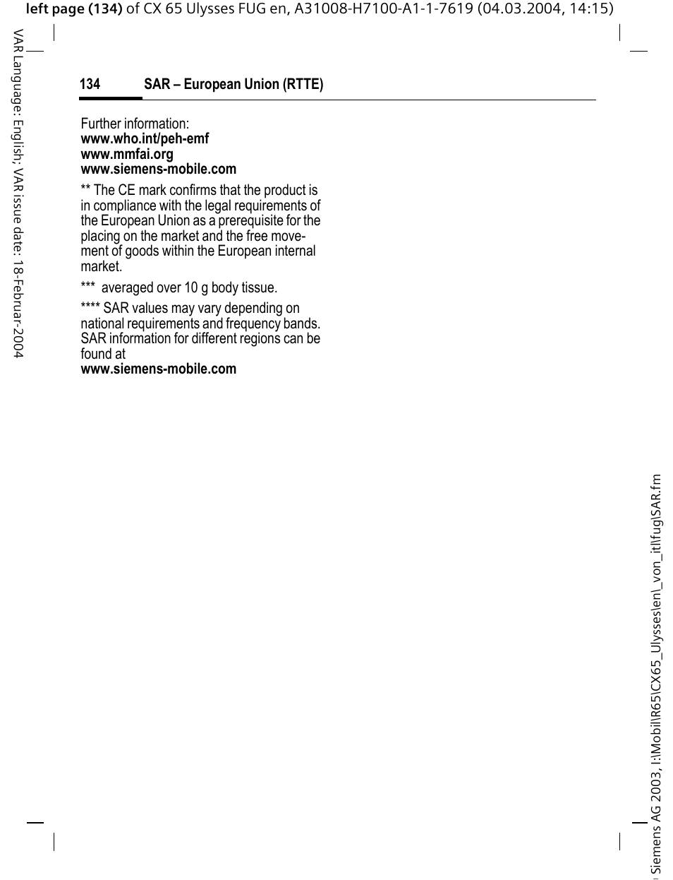 Siemens CXT65 User Manual | Page 135 / 141