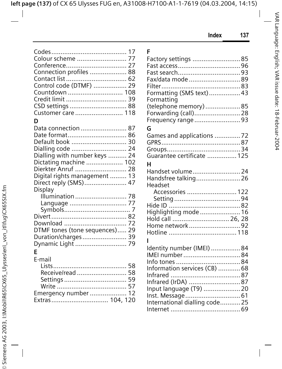 Siemens CXT65 User Manual | Page 138 / 141