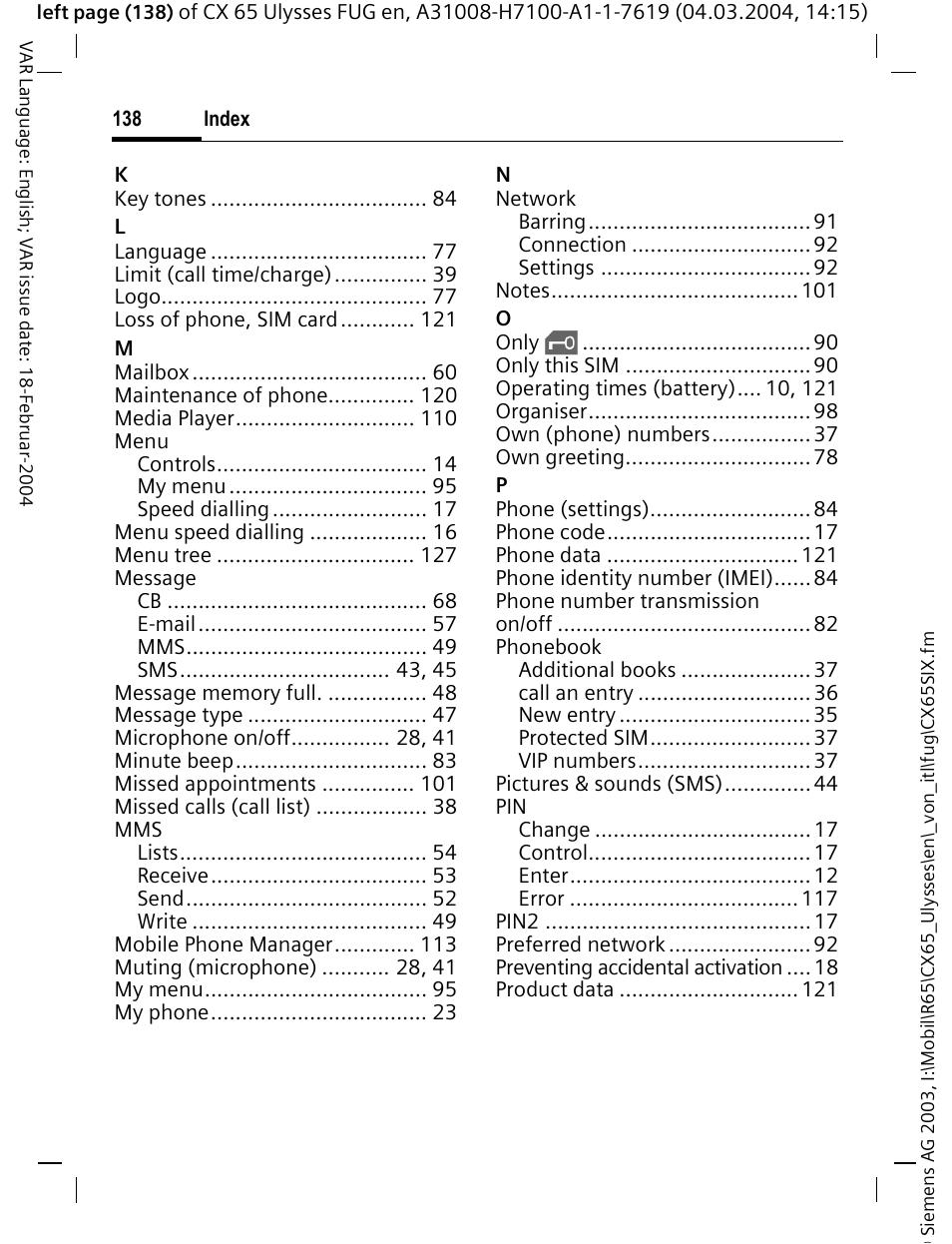 Siemens CXT65 User Manual | Page 139 / 141