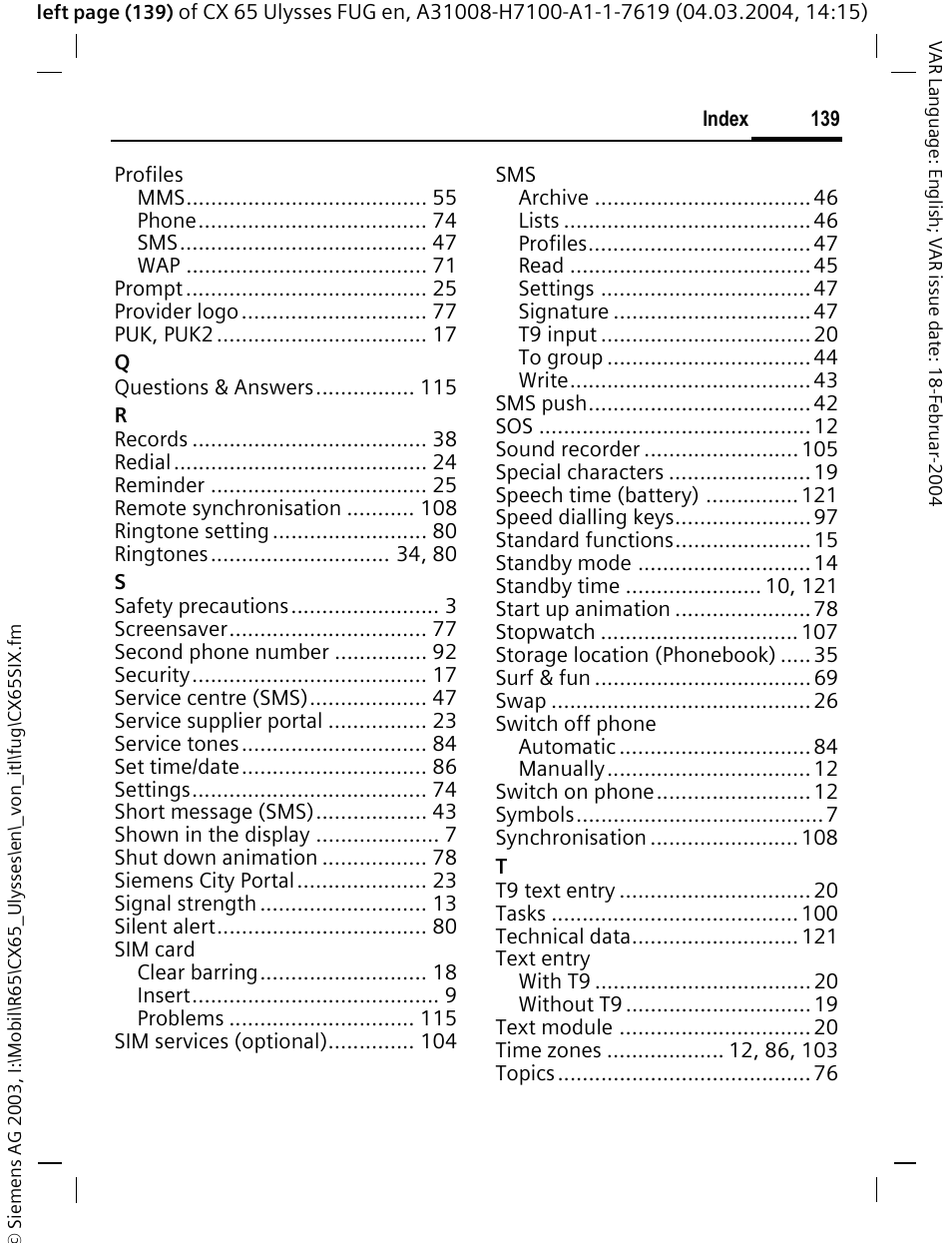 Siemens CXT65 User Manual | Page 140 / 141