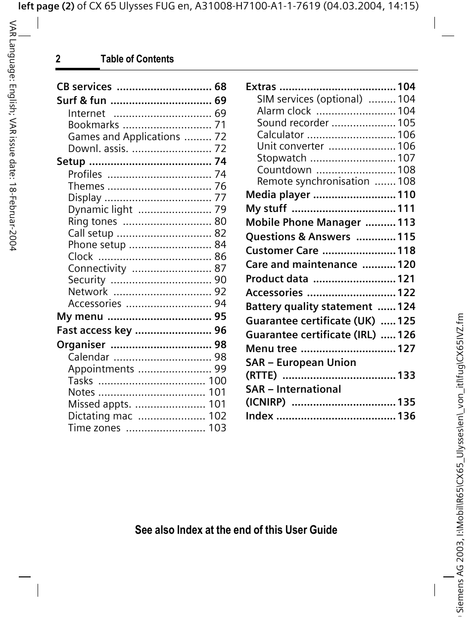 See also index at the end of this user guide | Siemens CXT65 User Manual | Page 3 / 141