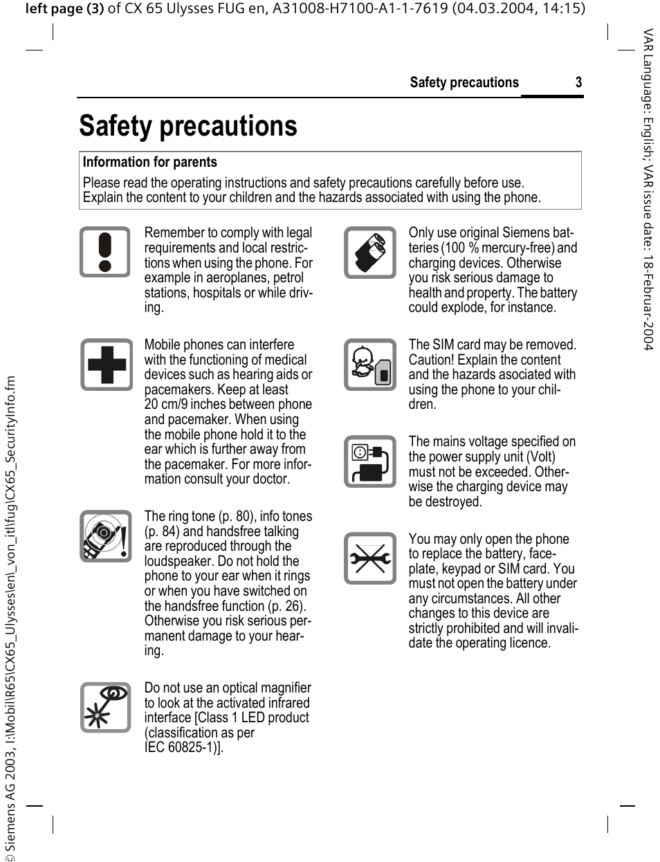 Safety precautions | Siemens CXT65 User Manual | Page 4 / 141