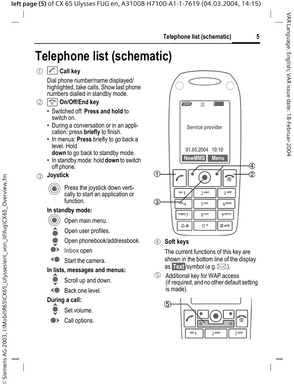 Telephone list (schematic) | Siemens CXT65 User Manual | Page 6 / 141