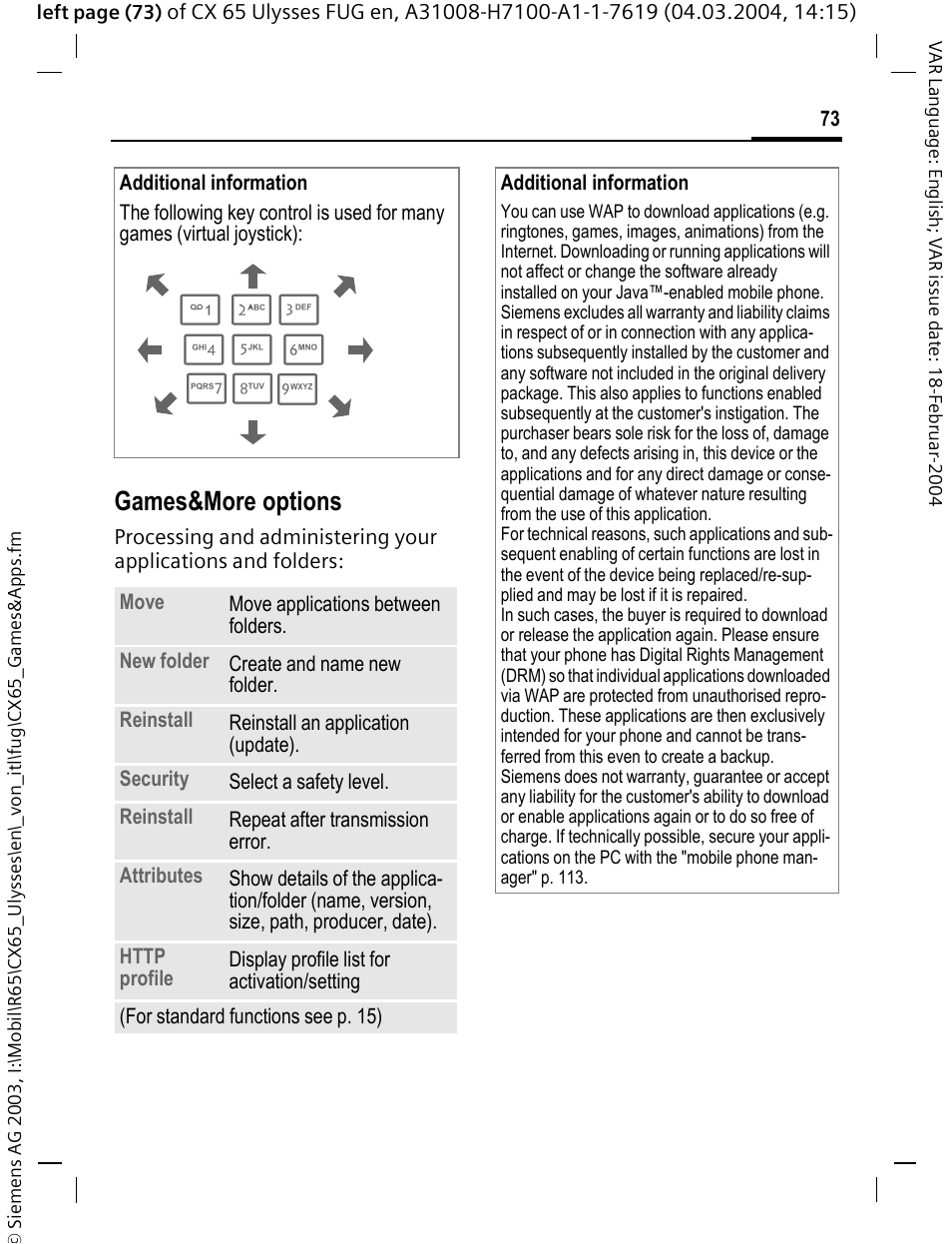 Games&more options | Siemens CXT65 User Manual | Page 74 / 141