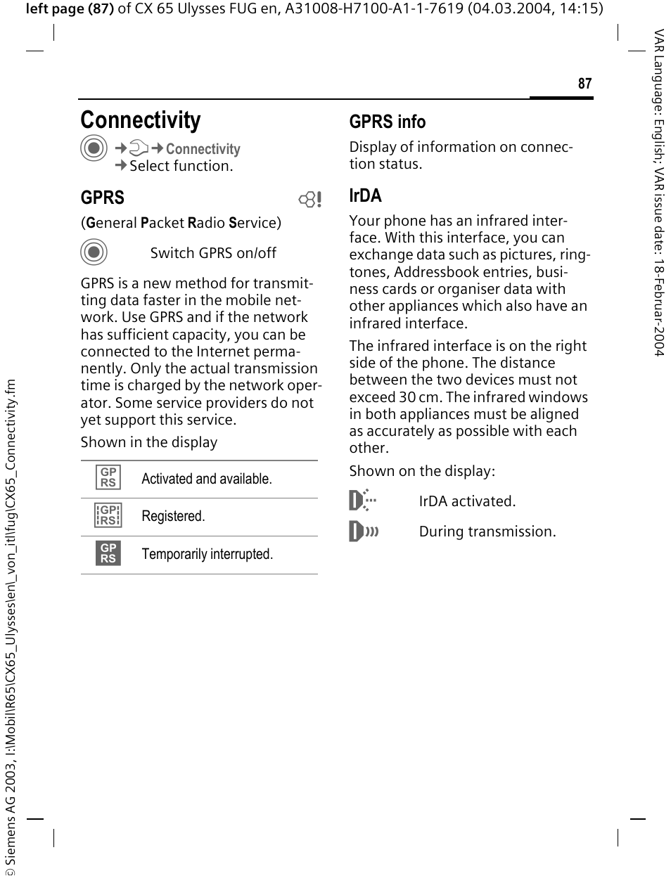 Connectivity | Siemens CXT65 User Manual | Page 88 / 141