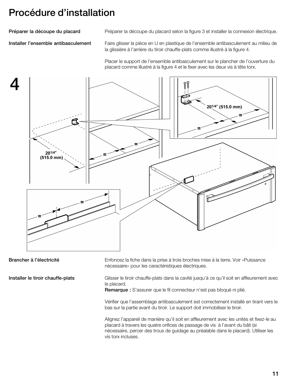 Procédure d'installation | Siemens HW300500 User Manual | Page 11 / 20