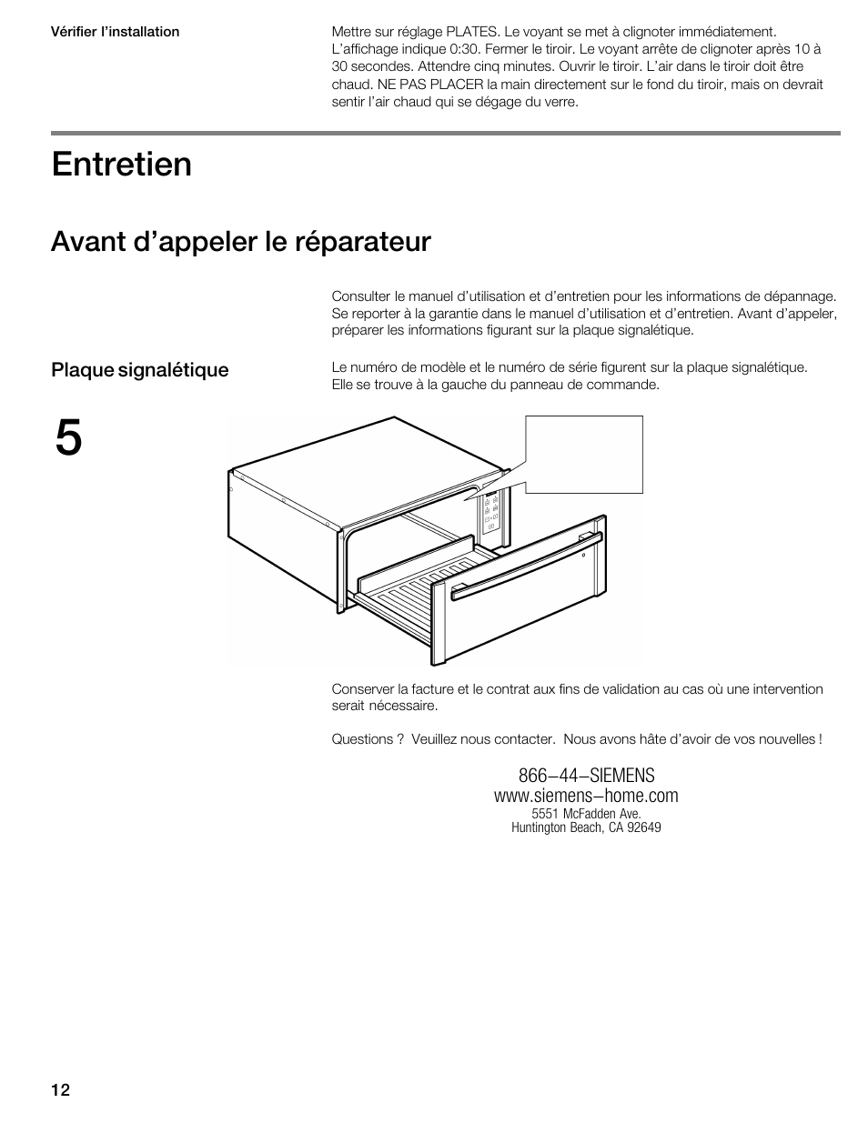 Entretien, Avant d'appeler le réparateur | Siemens HW300500 User Manual | Page 12 / 20