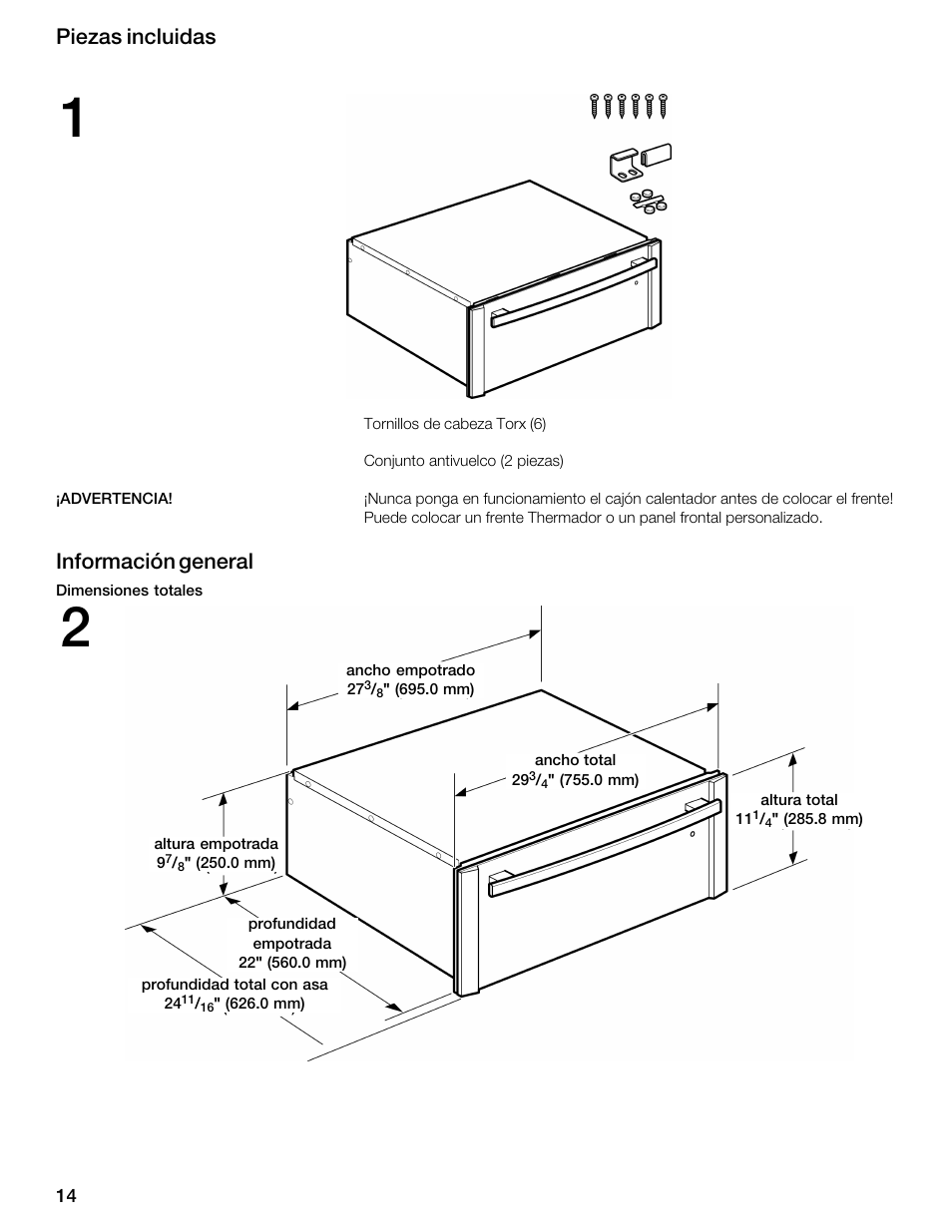 Piezas incluidas, Información general | Siemens HW300500 User Manual | Page 14 / 20