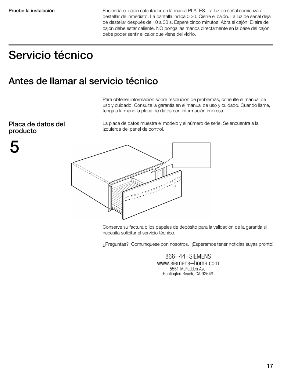 Servicio técnico, Antes de llamar al servicio técnico | Siemens HW300500 User Manual | Page 17 / 20