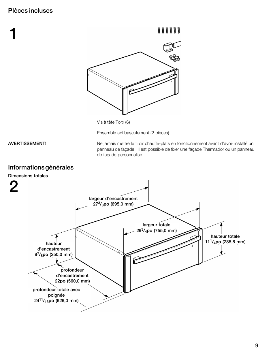 Pièces incluses, Informations générales | Siemens HW300500 User Manual | Page 9 / 20