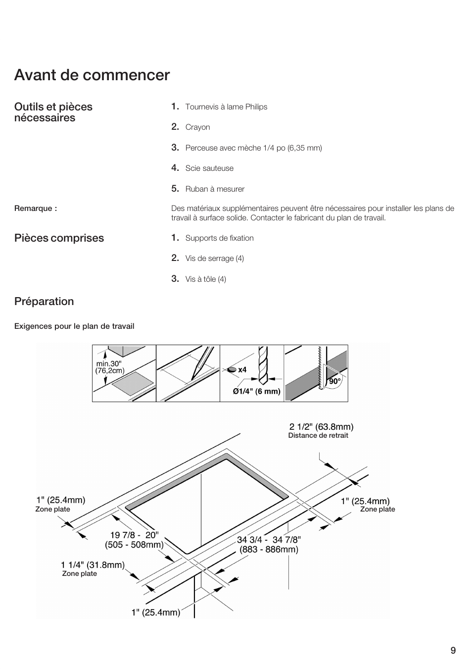 Avant de commencer, Outils et pièces nécessaires, Pièces comprises préparation | Siemens ET 97..UC User Manual | Page 9 / 20