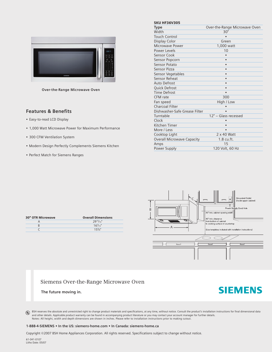 Siemens SKU HF36V305 User Manual | 1 page