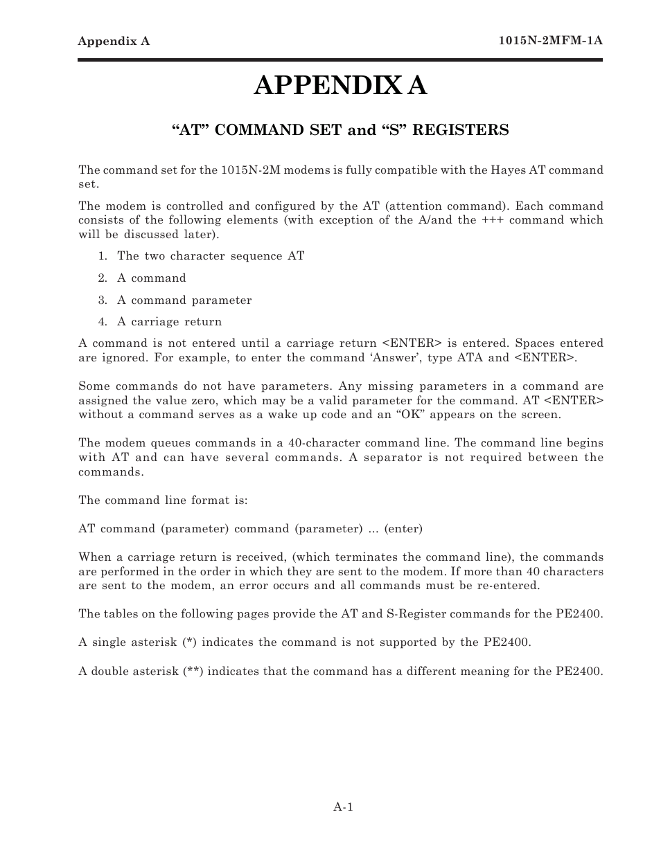 Appendix a - "at" command set and "s" registers, Appendix a | Siemens 1015N-2MFM-1A User Manual | Page 14 / 25