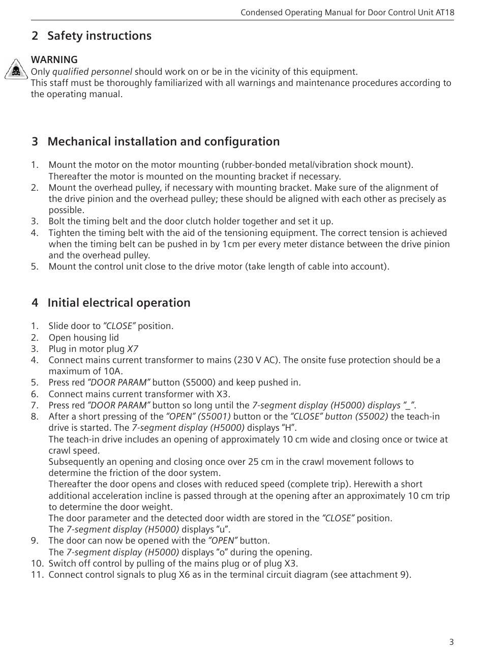 2 safety instructions, 3 mechanical installation and configuration, 4 initial electrical operation | Siemens AG AT18 User Manual | Page 3 / 8