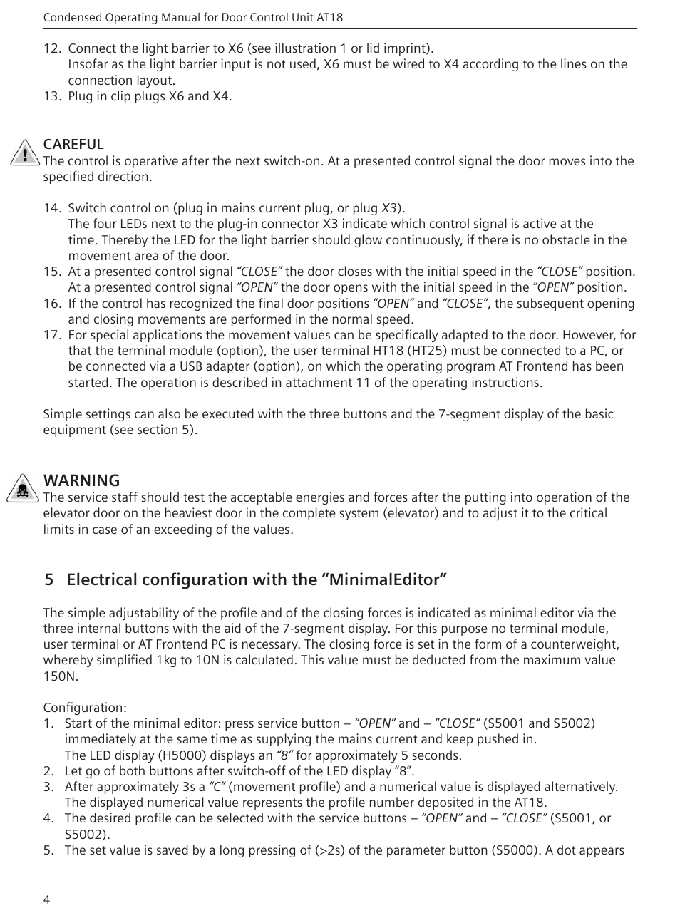 Warning, 5 electrical configuration with the “minimaleditor | Siemens AG AT18 User Manual | Page 4 / 8