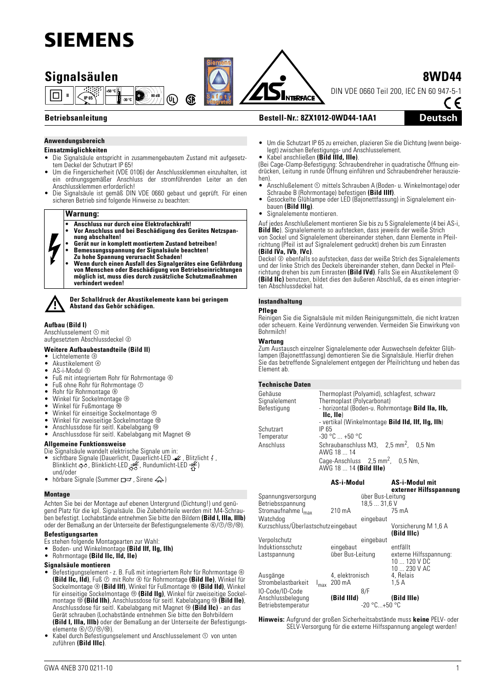 Siemens 8WD44 User Manual | 8 pages