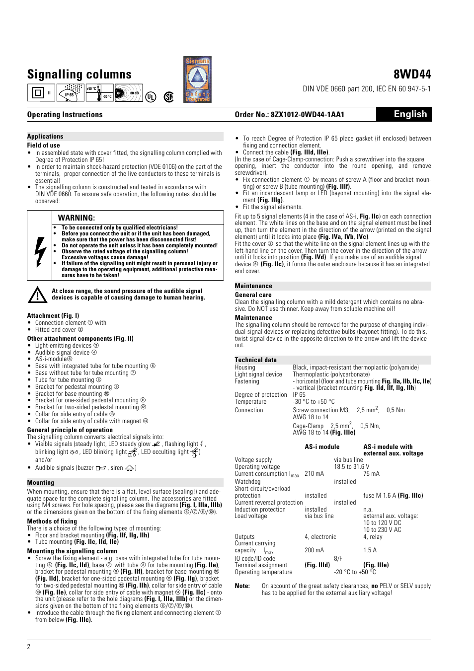 Signalling columns 8wd44, English | Siemens 8WD44 User Manual | Page 2 / 8