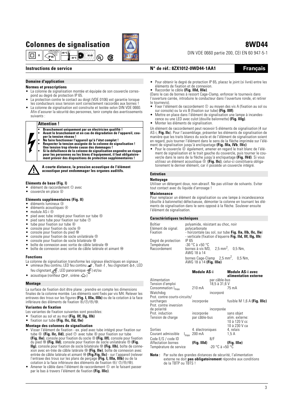 Colonnes de signalisation 8wd44, Français | Siemens 8WD44 User Manual | Page 3 / 8