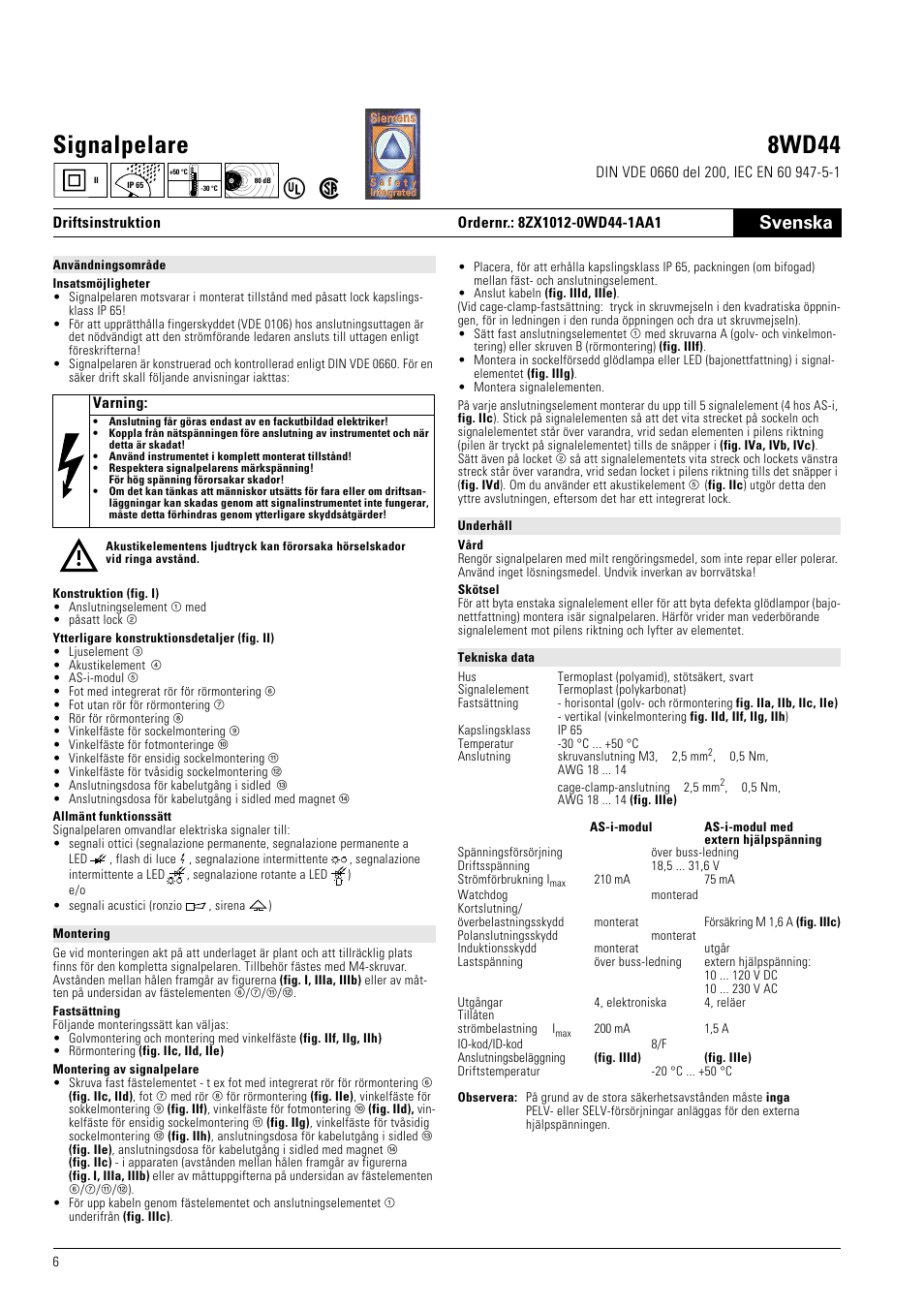 Signalpelare 8wd44, Svenska | Siemens 8WD44 User Manual | Page 6 / 8