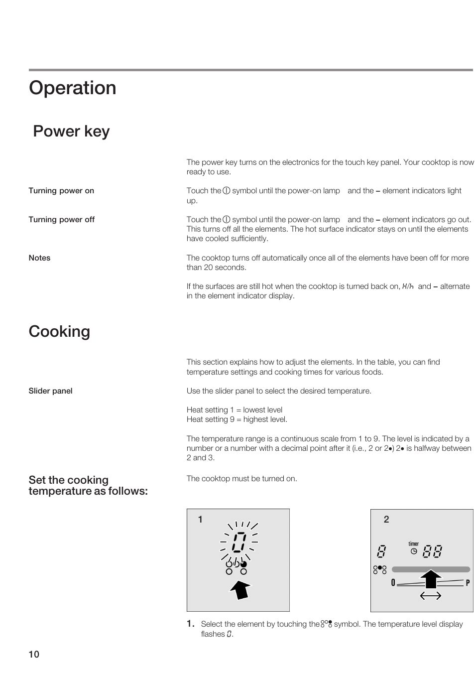 Operation, Power key, Cooking | Siemens ET 77..UC User Manual | Page 10 / 60