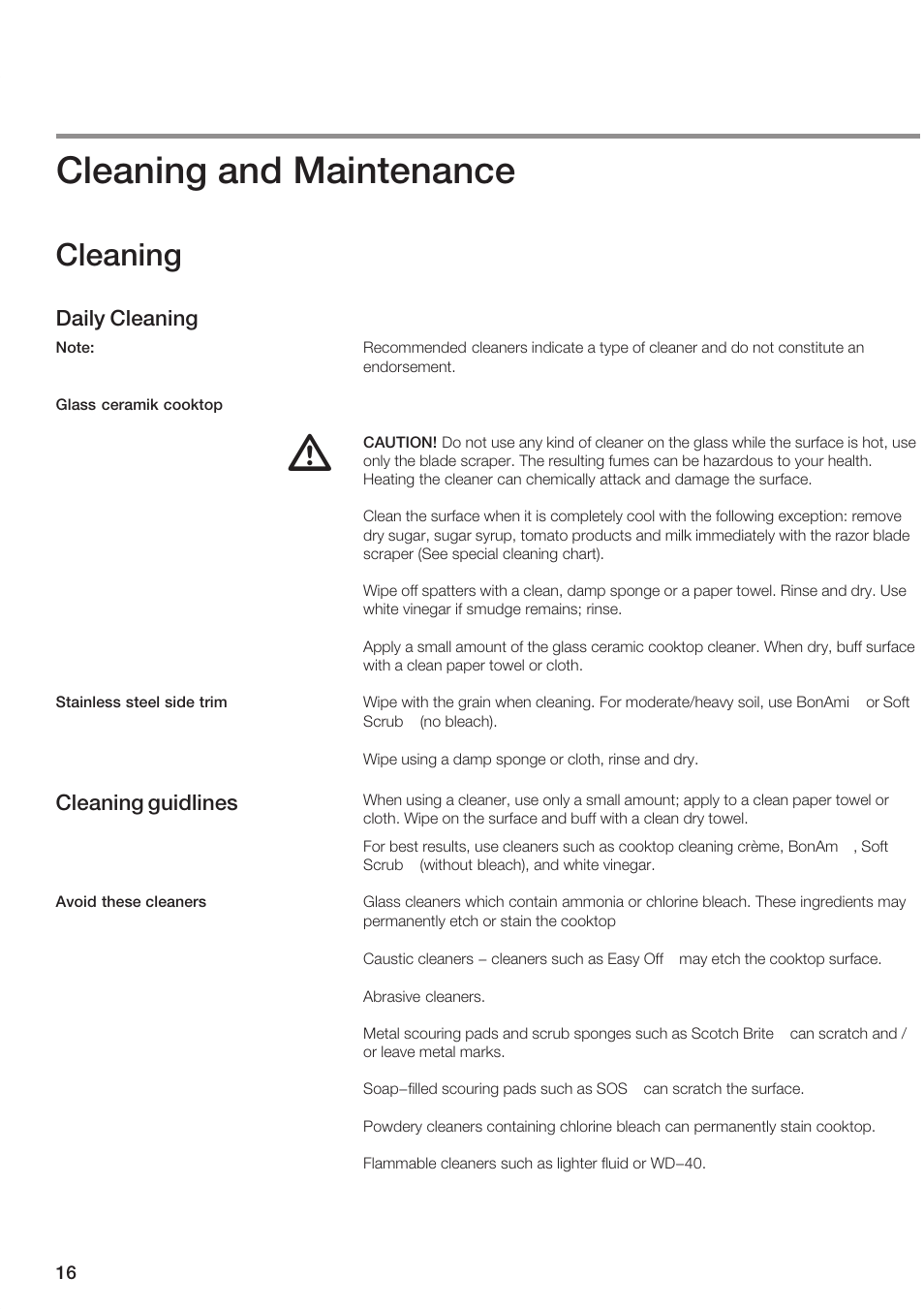 Cleaning and maintenance, Cleaning, Daily cleaning | Cleaning guidlines | Siemens ET 77..UC User Manual | Page 16 / 60