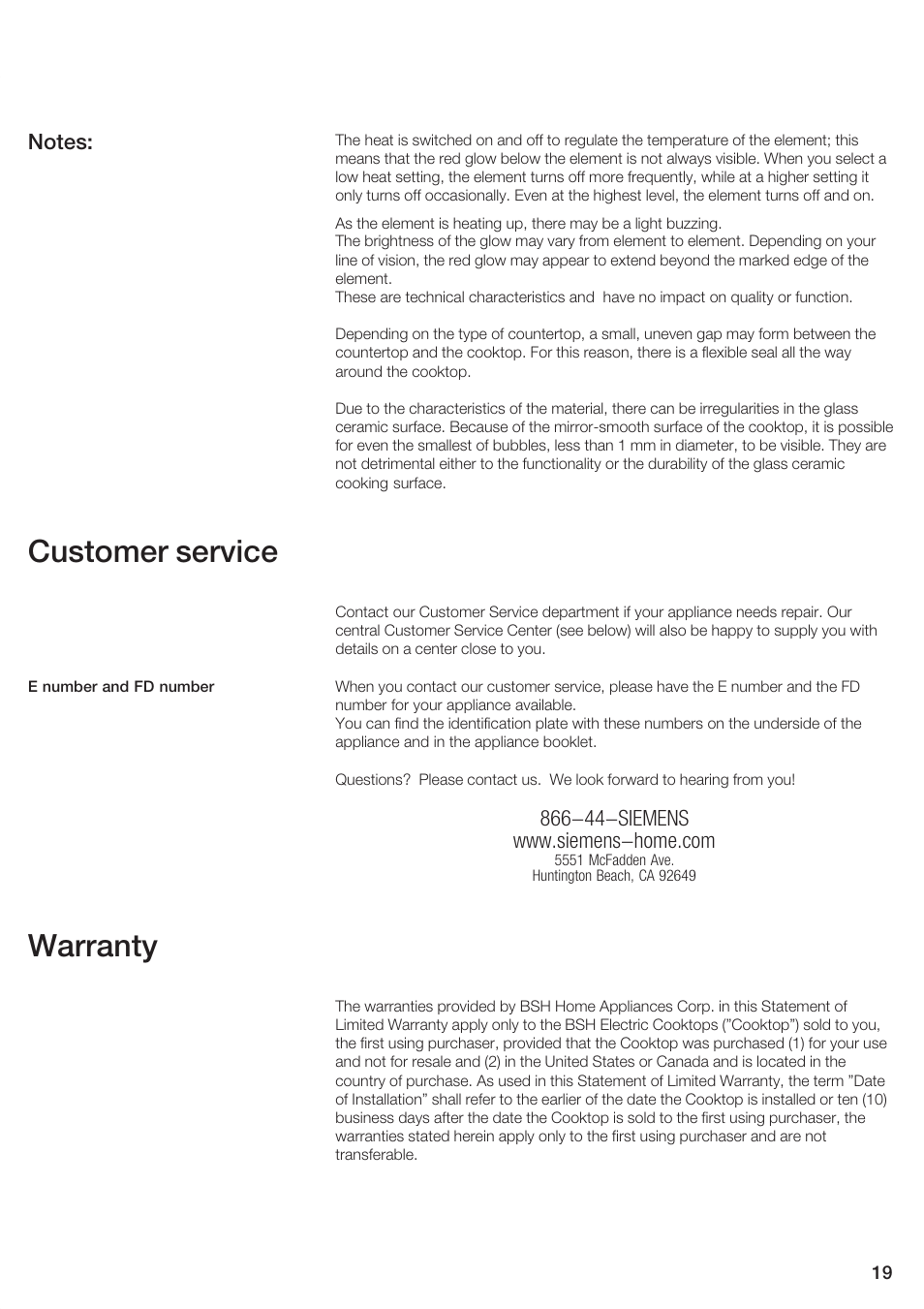 Customer service, Warranty | Siemens ET 77..UC User Manual | Page 19 / 60