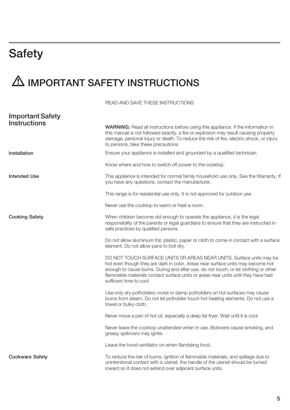 Safety, Important safety instructions | Siemens ET 77..UC User Manual | Page 5 / 60