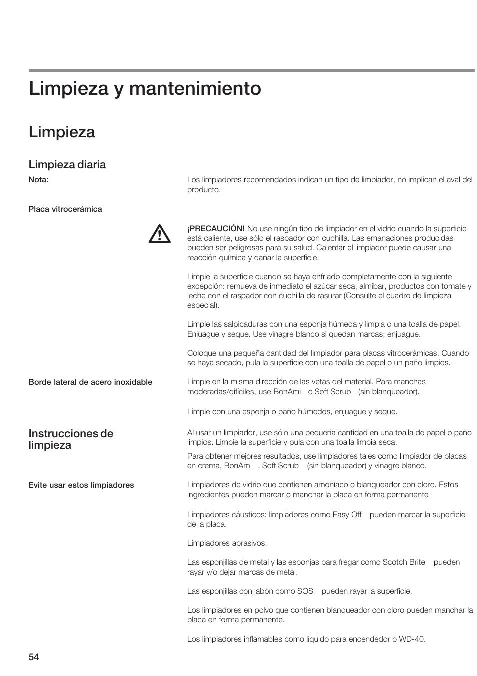 Limpieza y mantenimiento, Limpieza, Limpieza diaria | Instrucciones de limpieza | Siemens ET 77..UC User Manual | Page 54 / 60