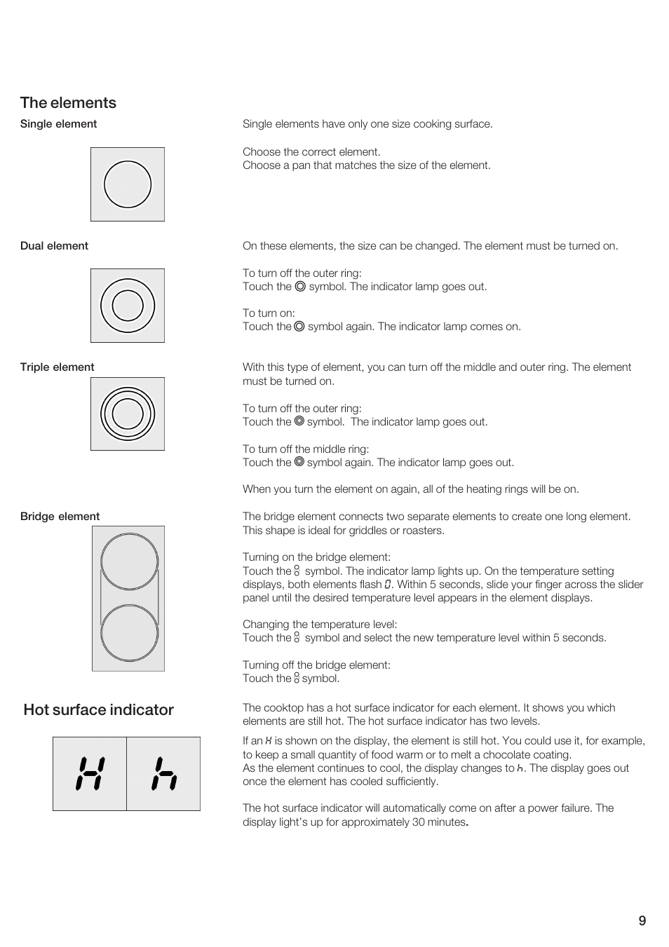 The elements, Hot surface indicator | Siemens ET 77..UC User Manual | Page 9 / 60