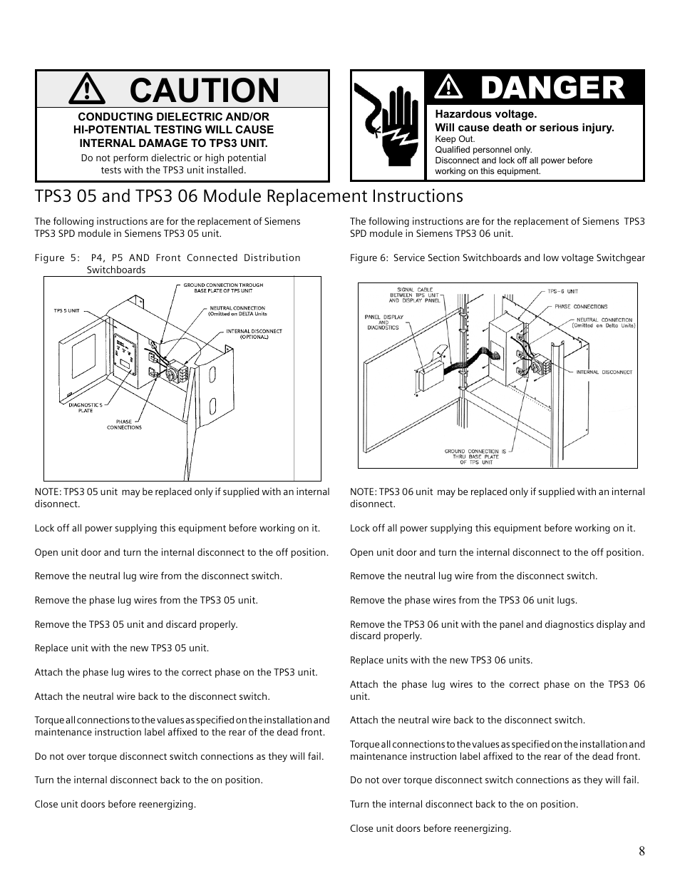 Caution, Vdanger | Siemens Surge Protective Device TPS3 User Manual | Page 11 / 16