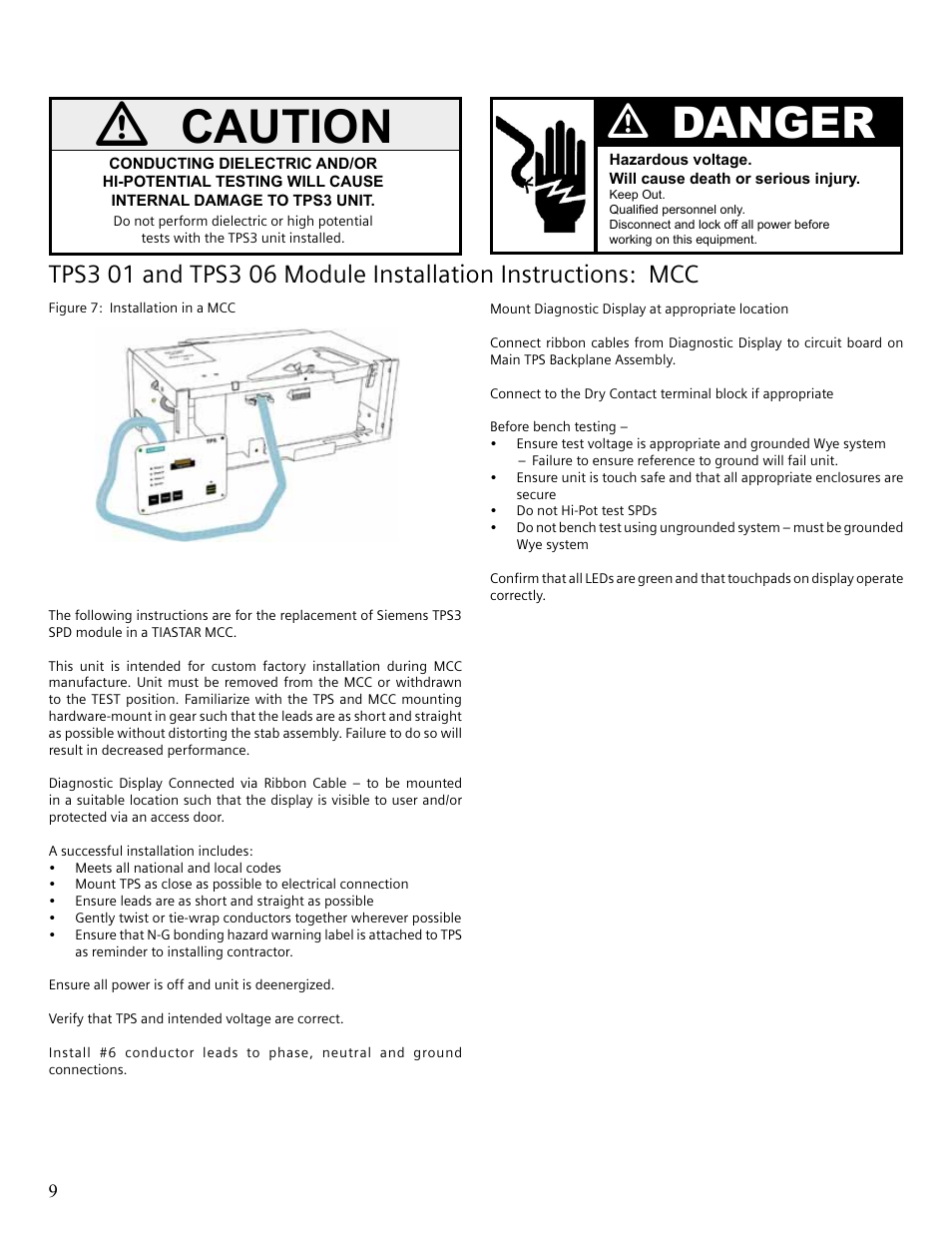 Caution, Vdanger | Siemens Surge Protective Device TPS3 User Manual | Page 12 / 16