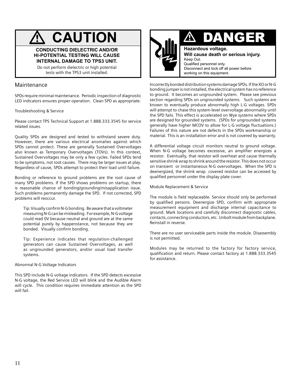 Caution, Vdanger | Siemens Surge Protective Device TPS3 User Manual | Page 14 / 16