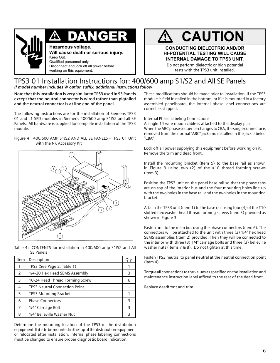 Caution, Vdanger | Siemens Surge Protective Device TPS3 User Manual | Page 9 / 16