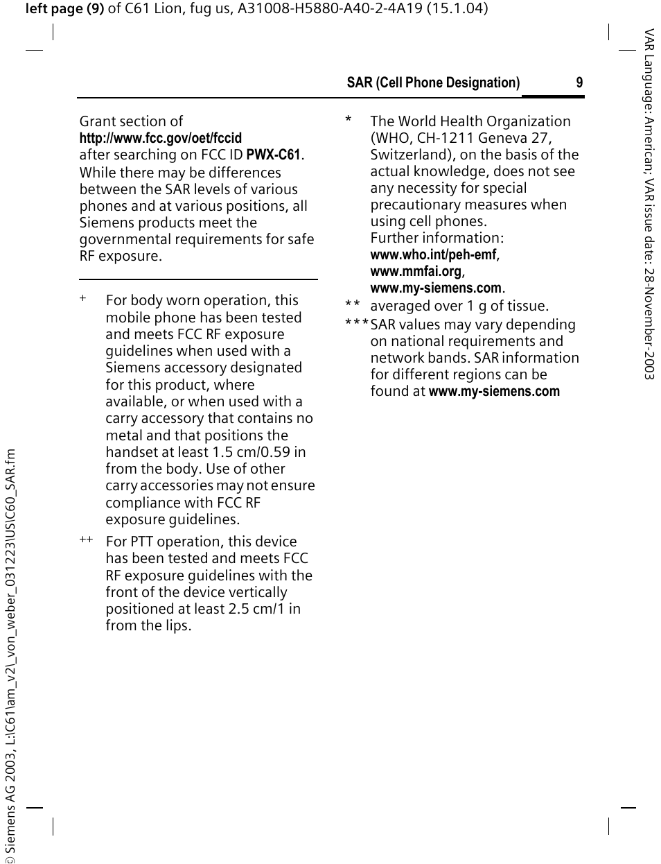 Siemens C61 User Manual | Page 10 / 116