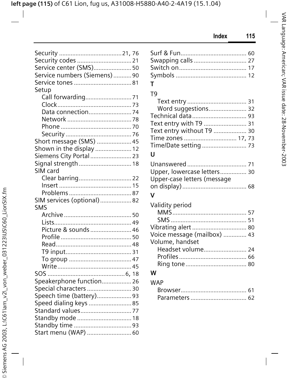 Siemens C61 User Manual | Page 116 / 116