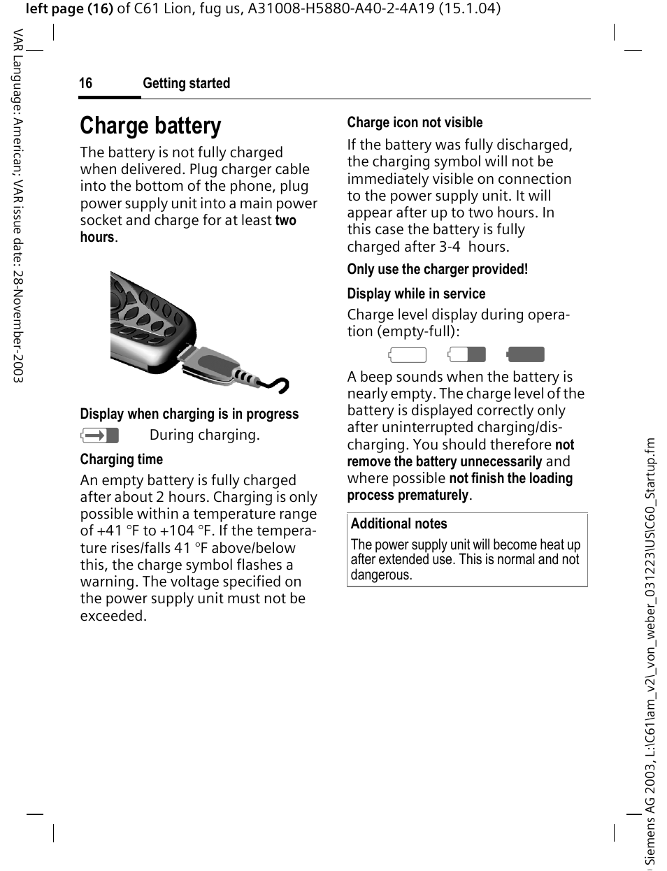 Charge battery, A d g | Siemens C61 User Manual | Page 17 / 116