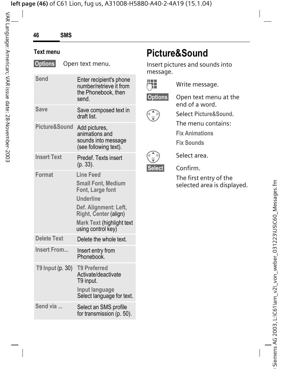 Picture&sound, P. 46 | Siemens C61 User Manual | Page 47 / 116