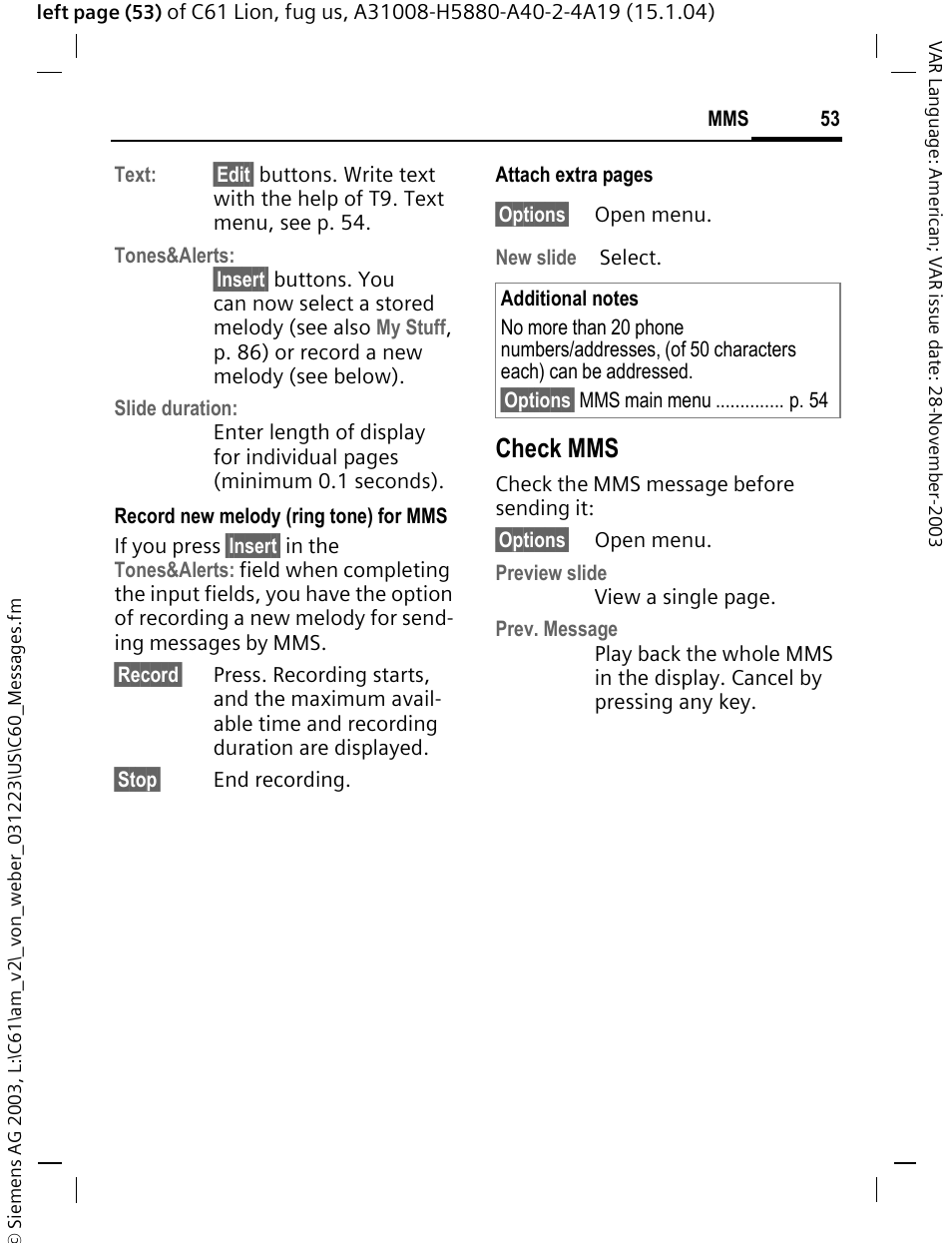 Check mms | Siemens C61 User Manual | Page 54 / 116